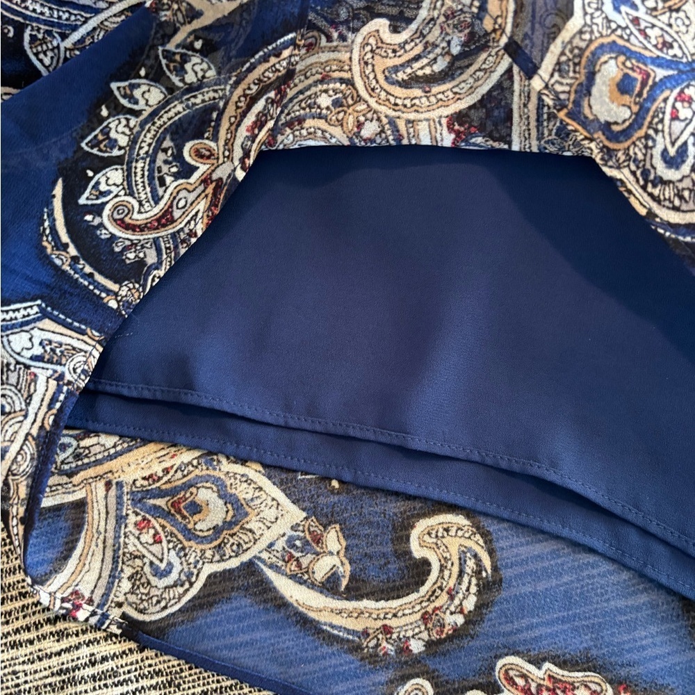 WHBM Blue‎ Paisley Elastic Waist Mini Dress 14 Floral Chiffon Lined - Picture 8 of 9